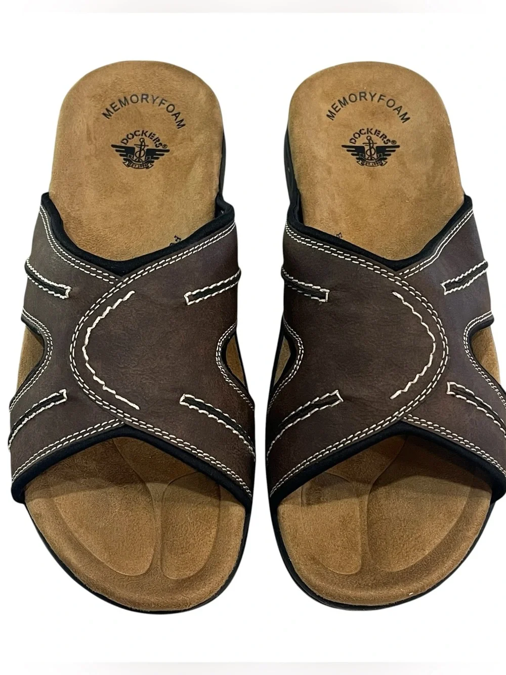 NEW Dockers Men Sunland Casual Slide Sandals Size US 11  Dark Brown Faux Leather